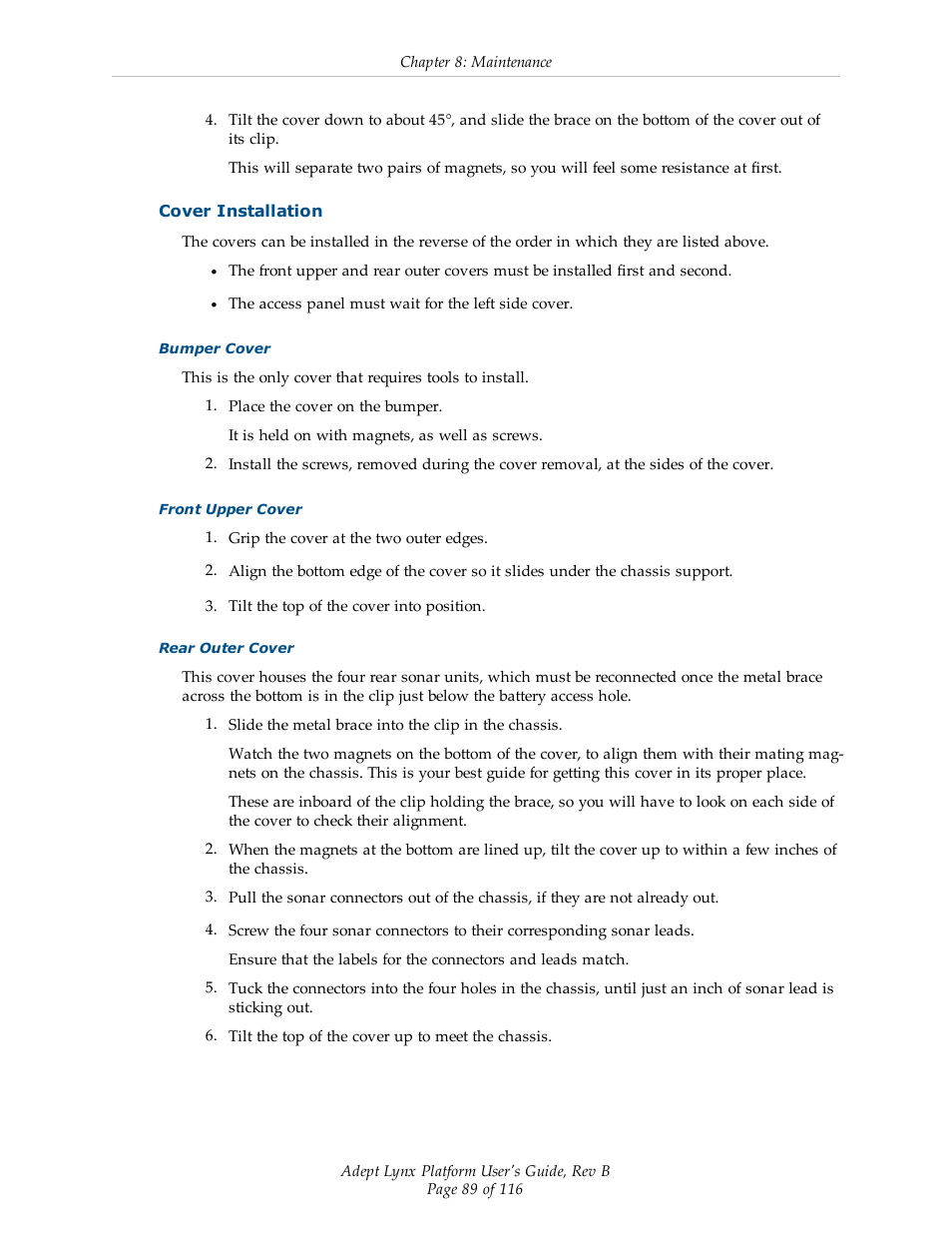 Cover installation | Adept Lynx Platform User Manual | Page 89 / 116