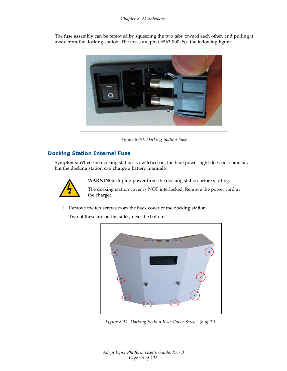 Docking station internal fuse | Adept Lynx Platform User Manual | Page 96 / 116