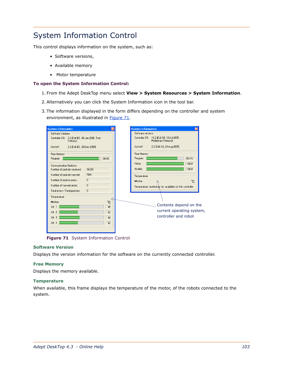System information control, S the, System information | Control | Adept DeskTop 4.3 User Manual | Page 103 / 166