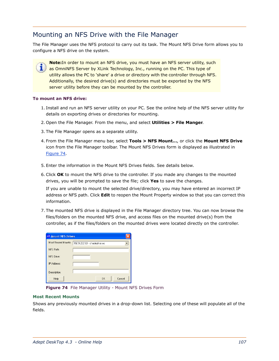 Mounting an nfs drive with the file manager, Mounting, An nfs drive with the file manager | Adept DeskTop 4.3 User Manual | Page 107 / 166