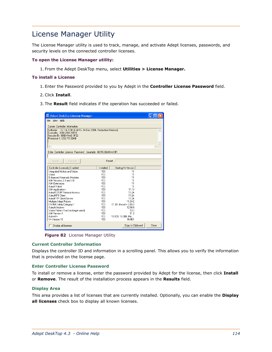 License manager utility, S the | Adept DeskTop 4.3 User Manual | Page 114 / 166