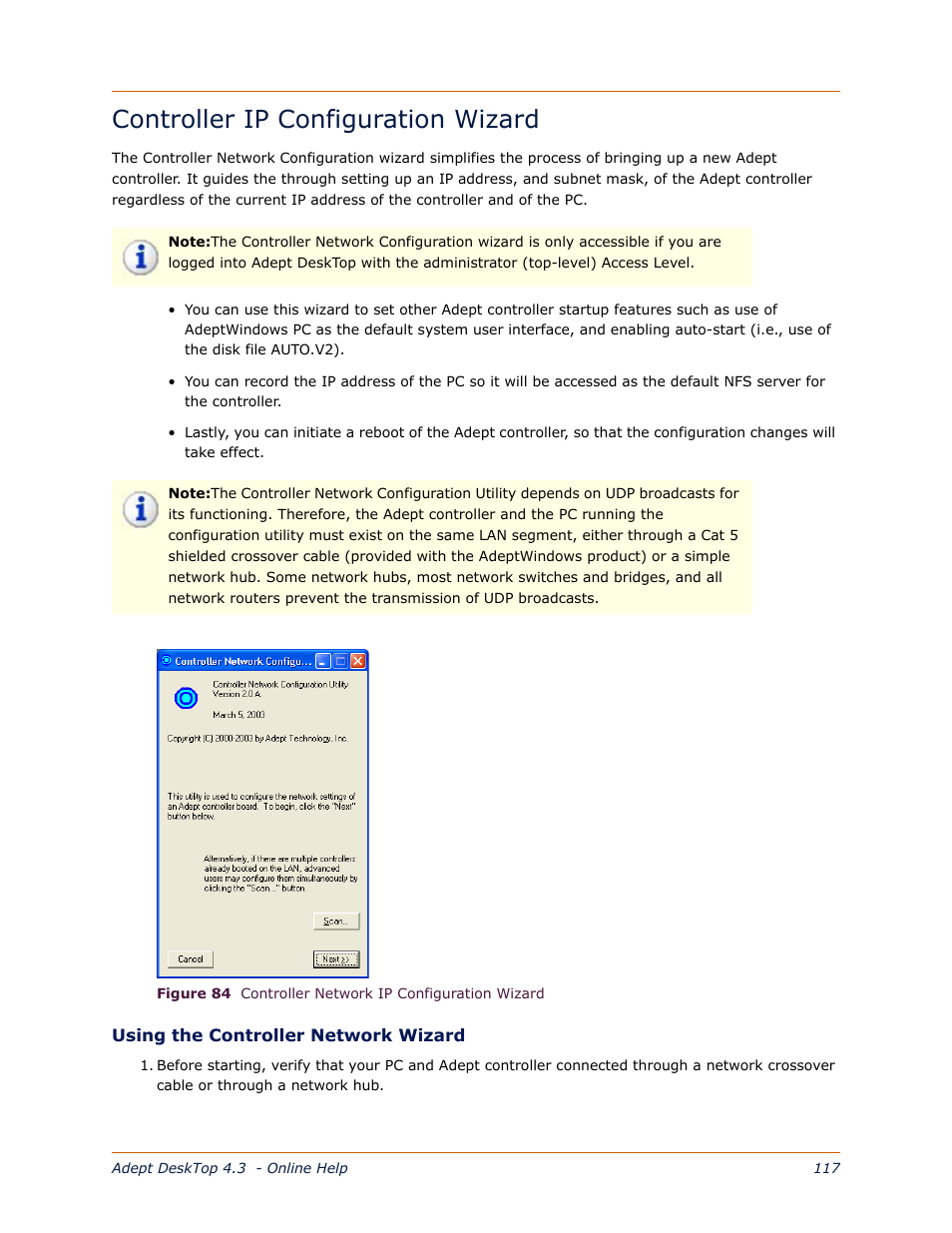 Controller ip configuration wizard, Controller ip configuration, Wizard | Adept DeskTop 4.3 User Manual | Page 117 / 166