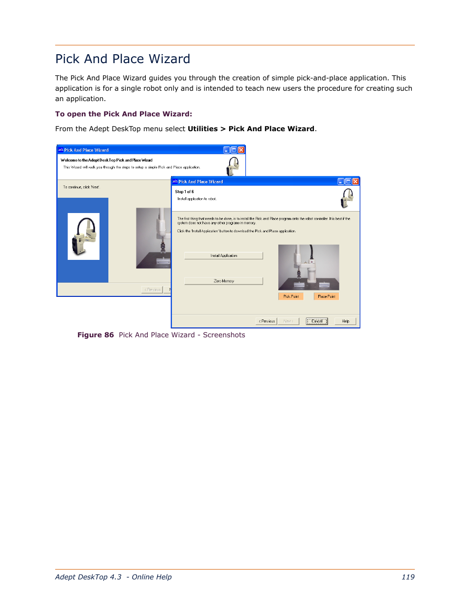 Pick and place wizard | Adept DeskTop 4.3 User Manual | Page 119 / 166