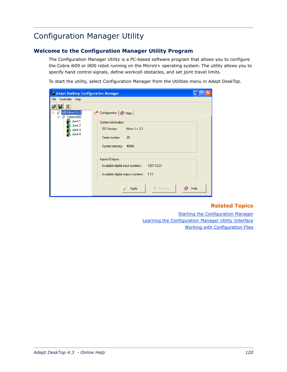Configuration manager utility | Adept DeskTop 4.3 User Manual | Page 120 / 166