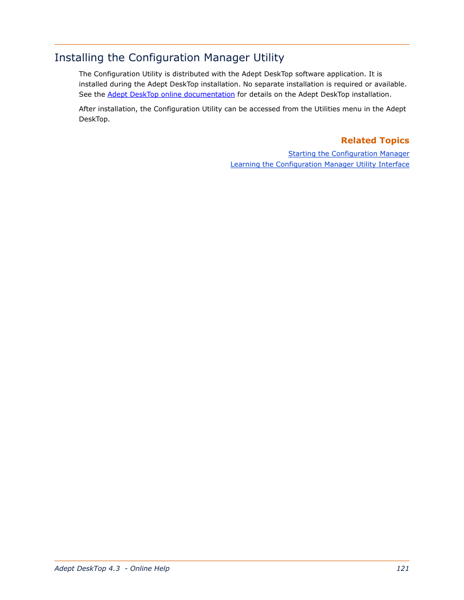 Installing the configuration manager utility | Adept DeskTop 4.3 User Manual | Page 121 / 166