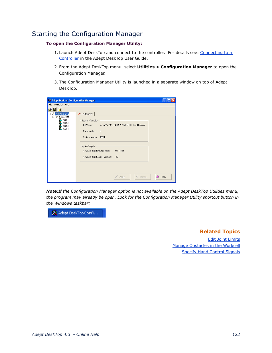 Starting the configuration manager | Adept DeskTop 4.3 User Manual | Page 122 / 166