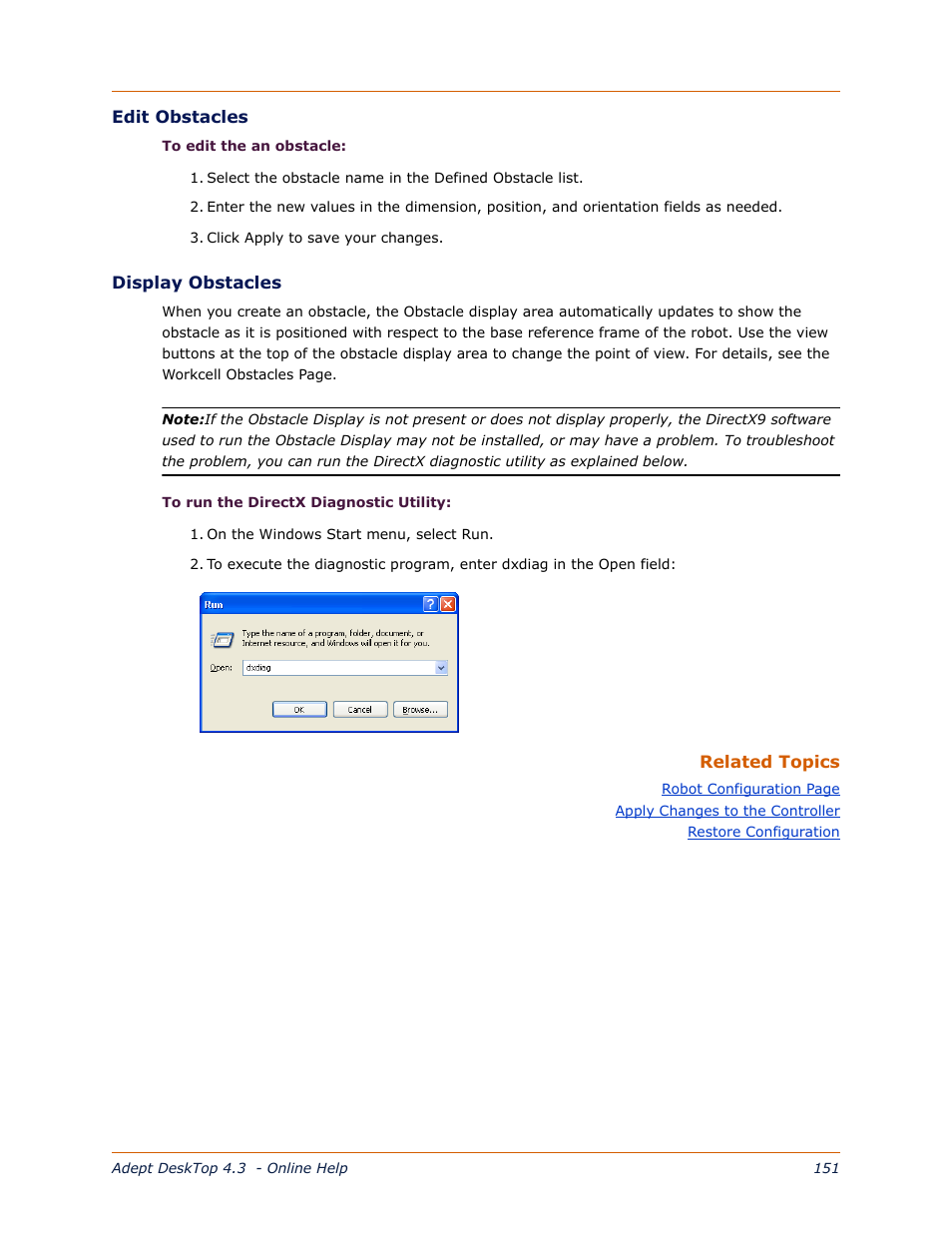 Edit obstacles | Adept DeskTop 4.3 User Manual | Page 151 / 166