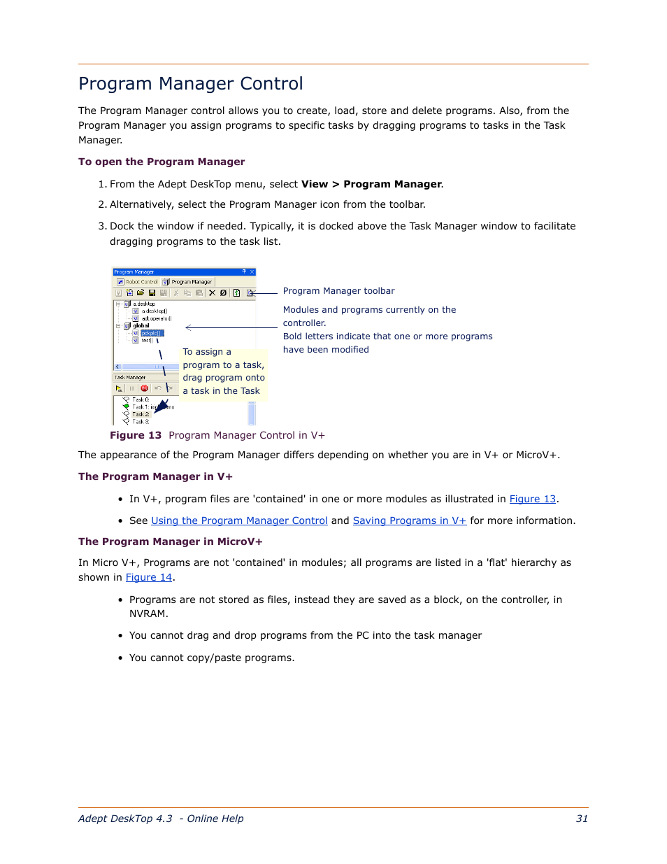 Program manager control | Adept DeskTop 4.3 User Manual | Page 31 / 166