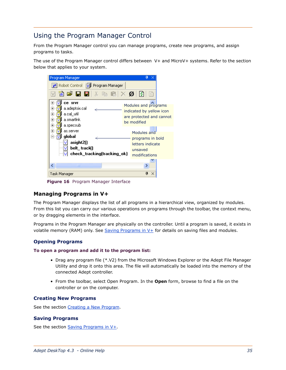 Using the program manager control | Adept DeskTop 4.3 User Manual | Page 35 / 166