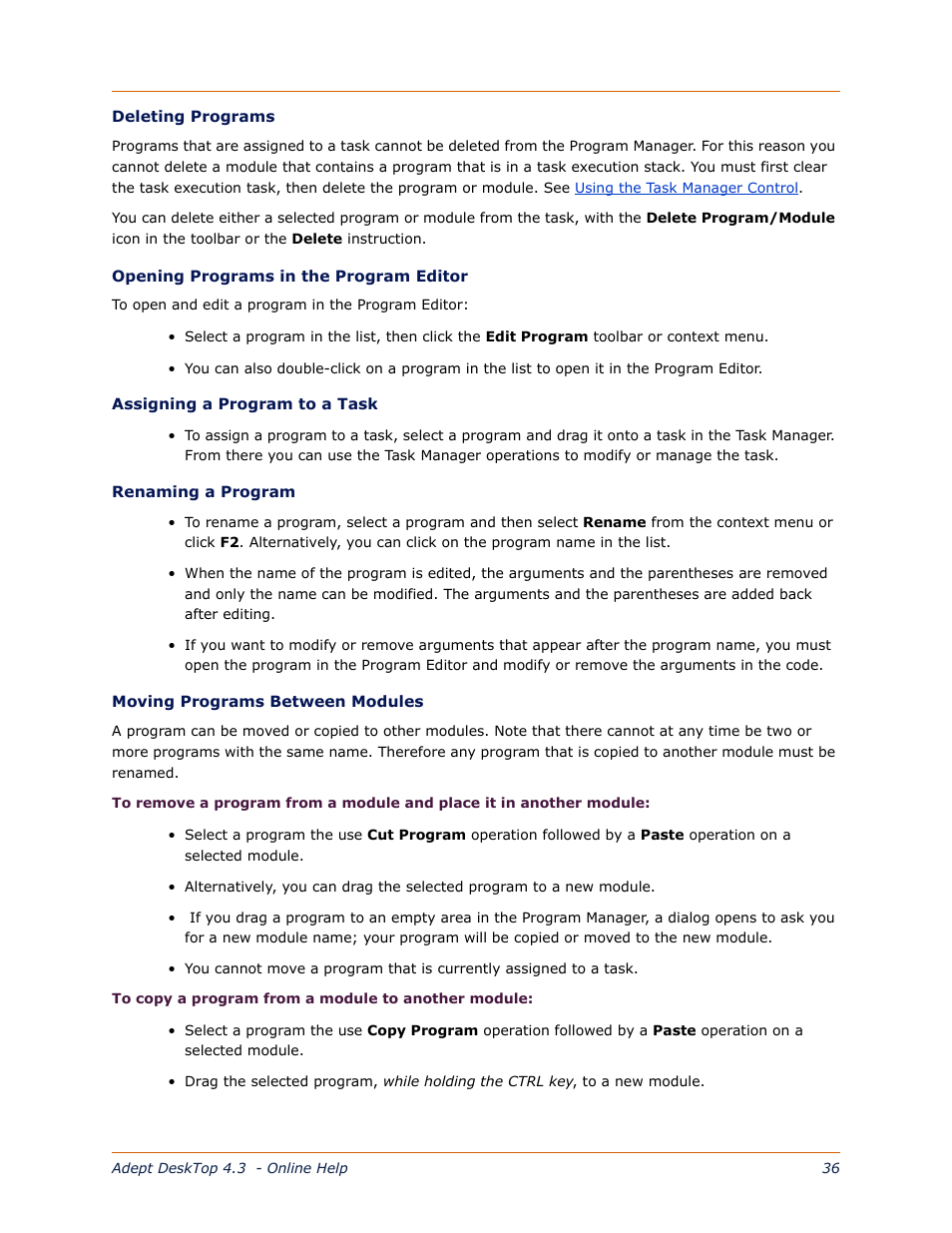 Opening programs in the, Program editor | Adept DeskTop 4.3 User Manual | Page 36 / 166