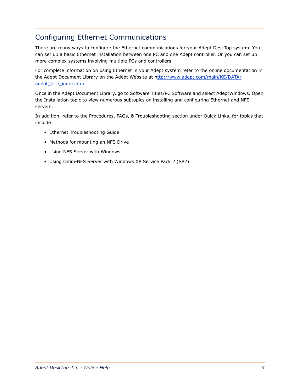 Configuring ethernet communications | Adept DeskTop 4.3 User Manual | Page 4 / 166