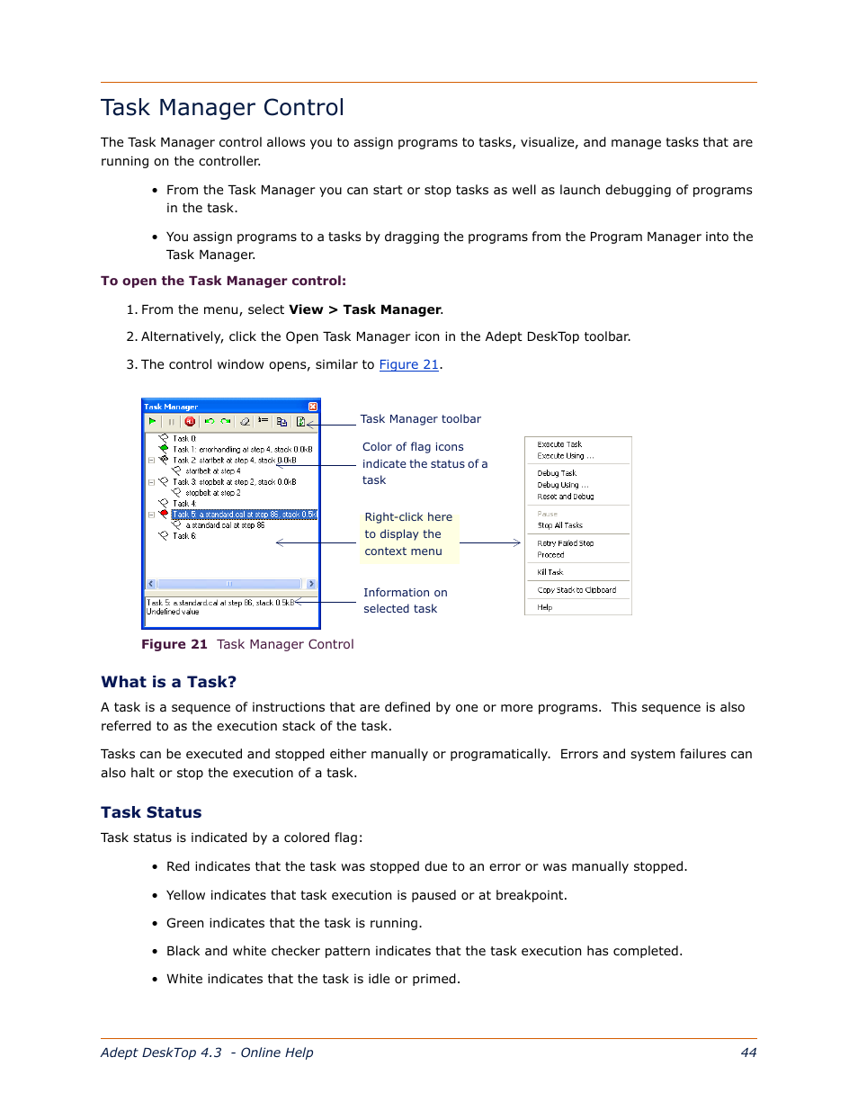 Task manager control | Adept DeskTop 4.3 User Manual | Page 44 / 166