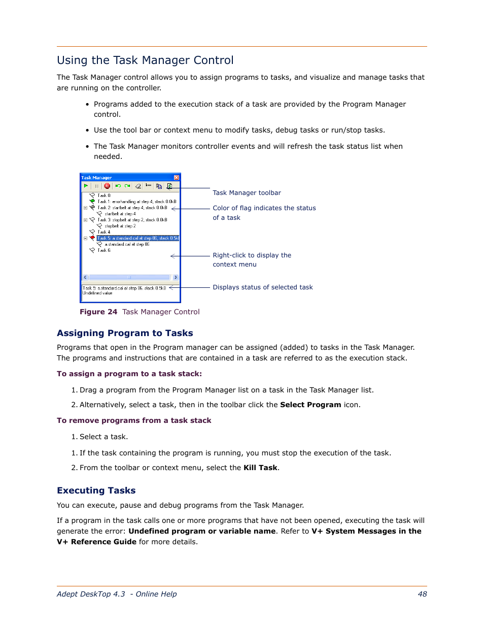 Using the task manager control | Adept DeskTop 4.3 User Manual | Page 48 / 166