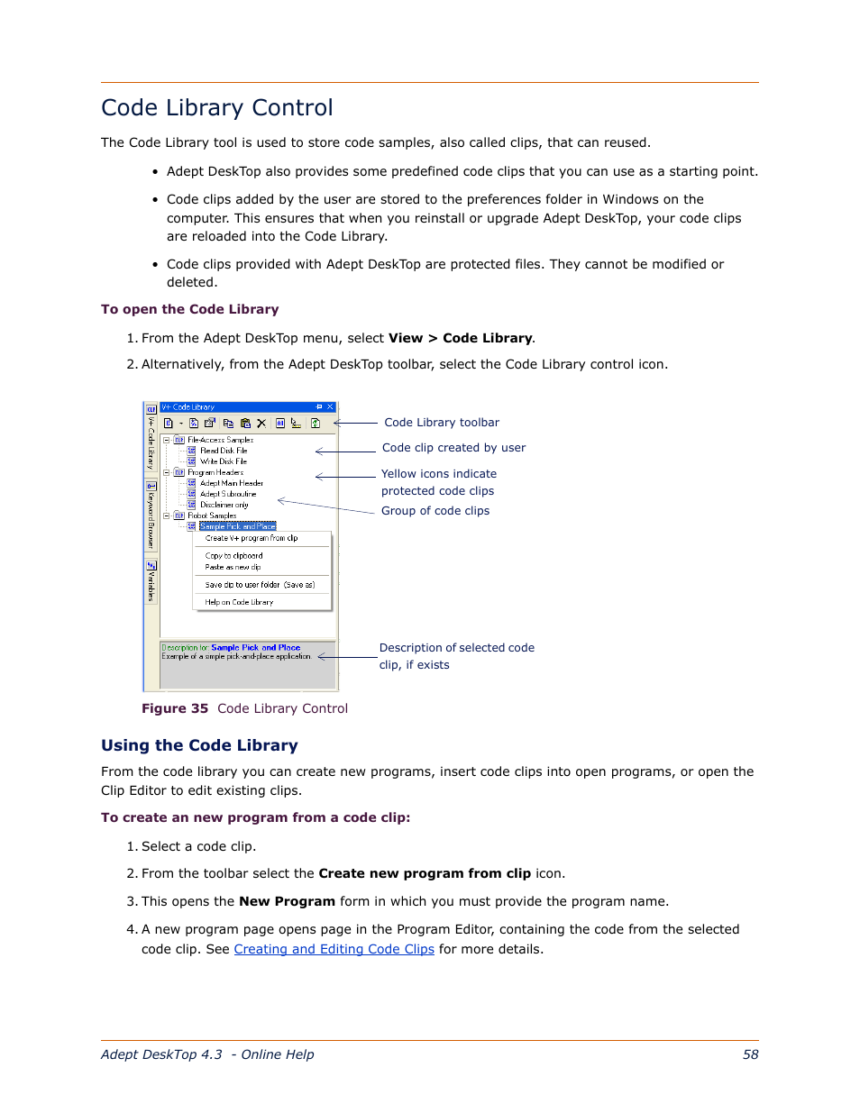 Code library control | Adept DeskTop 4.3 User Manual | Page 58 / 166