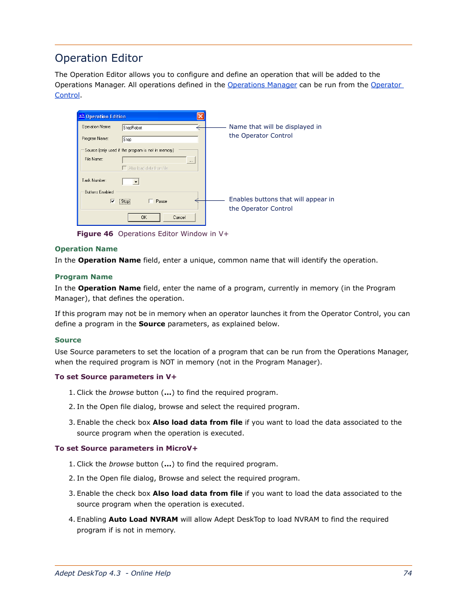 Operation editor, List. see, Operation | Editor | Adept DeskTop 4.3 User Manual | Page 74 / 166
