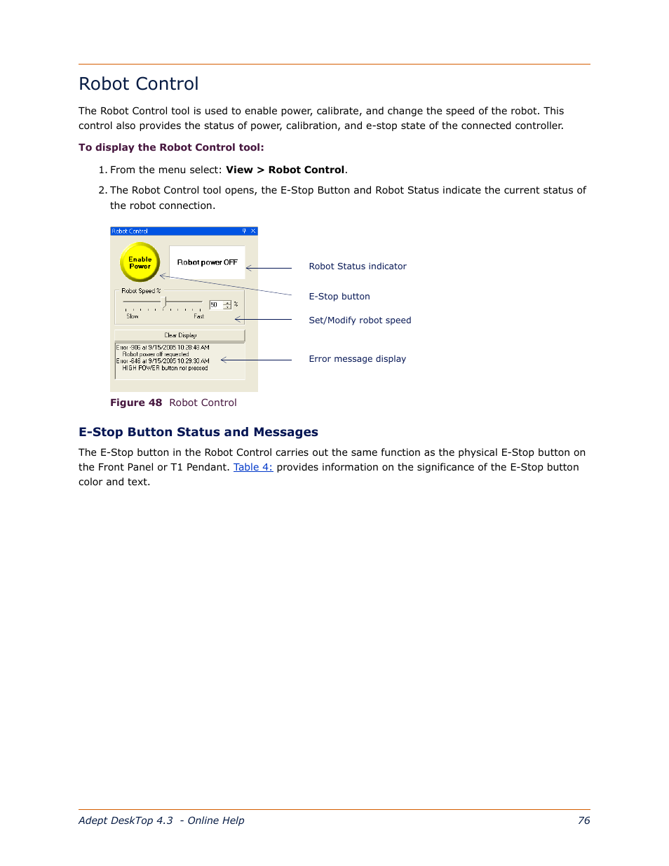 Robot control | Adept DeskTop 4.3 User Manual | Page 76 / 166