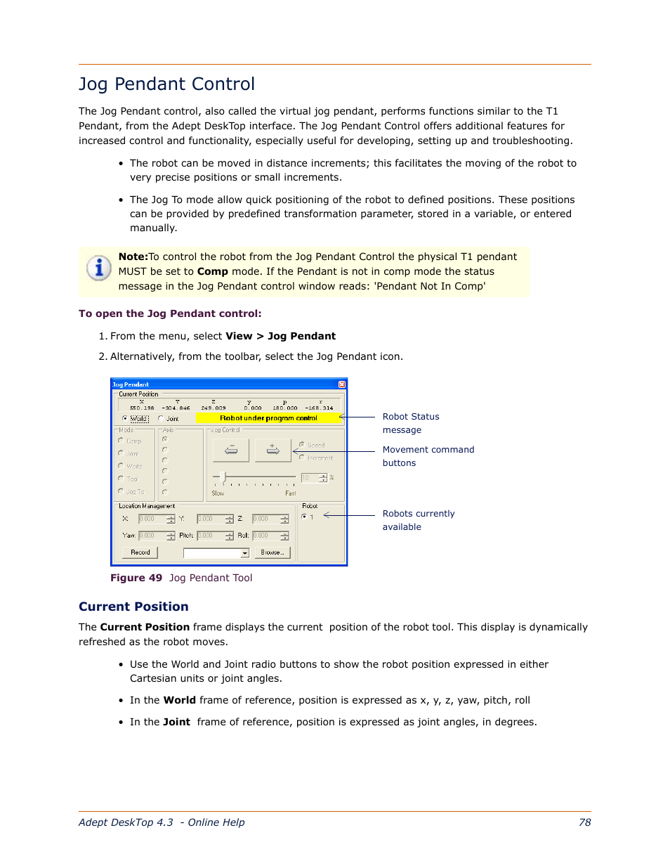 Jog pendant control | Adept DeskTop 4.3 User Manual | Page 78 / 166