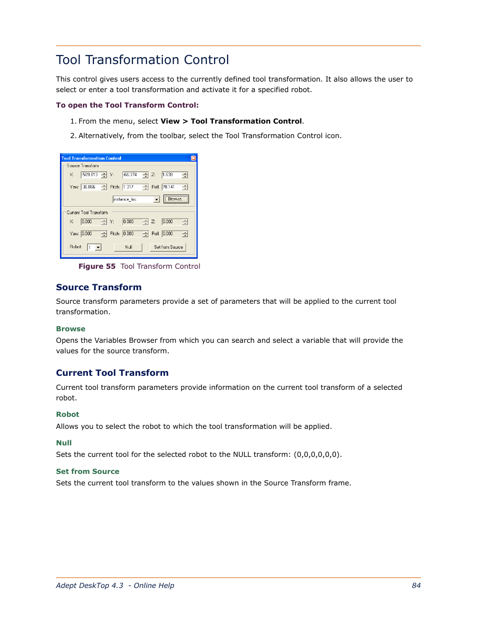 Tool transformation control | Adept DeskTop 4.3 User Manual | Page 84 / 166