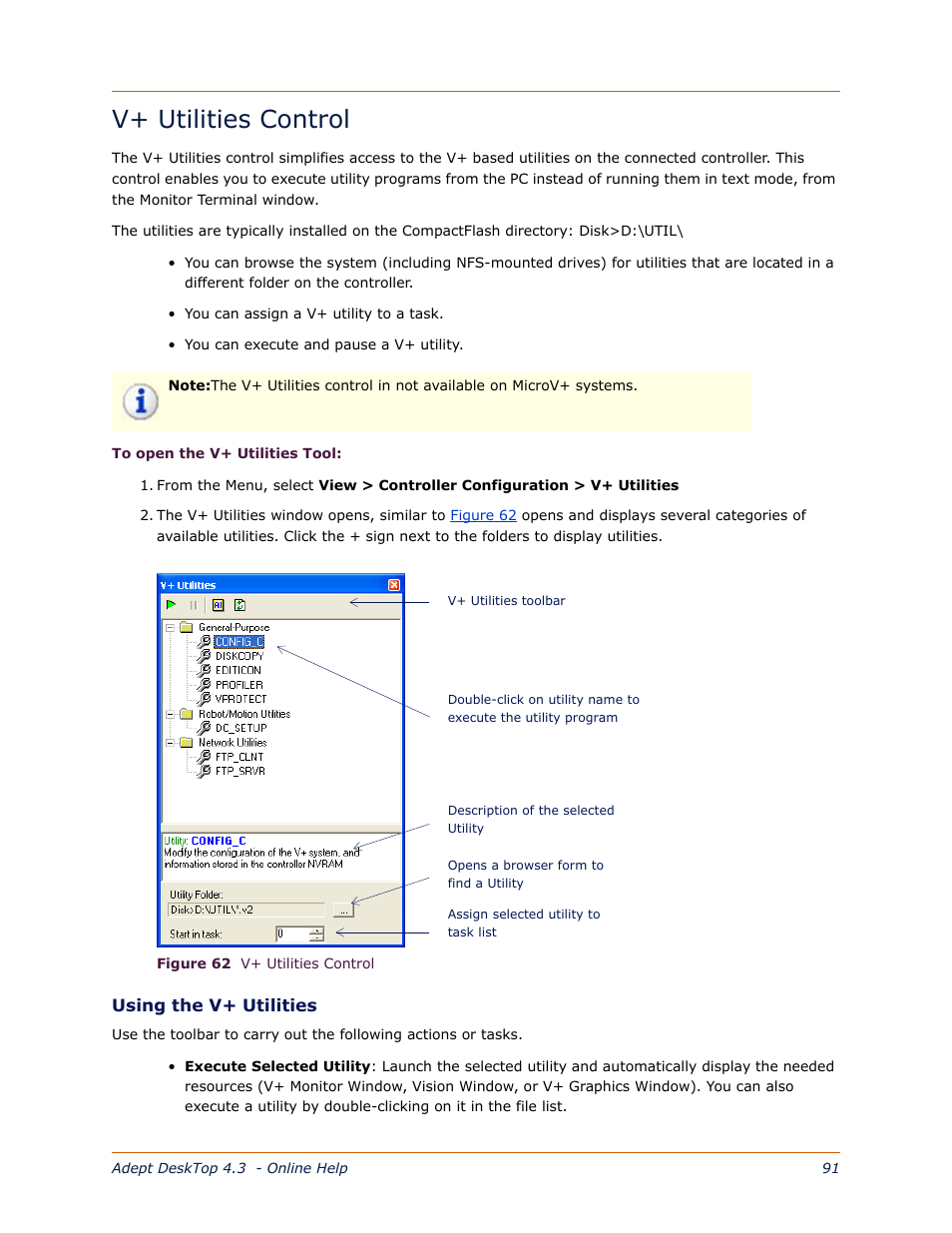 V+ utilities control | Adept DeskTop 4.3 User Manual | Page 91 / 166