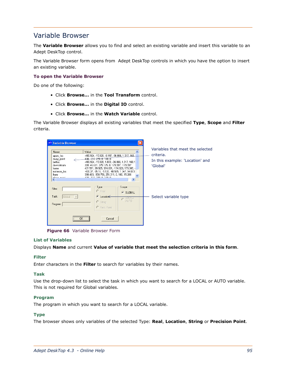 Variable browser | Adept DeskTop 4.3 User Manual | Page 95 / 166