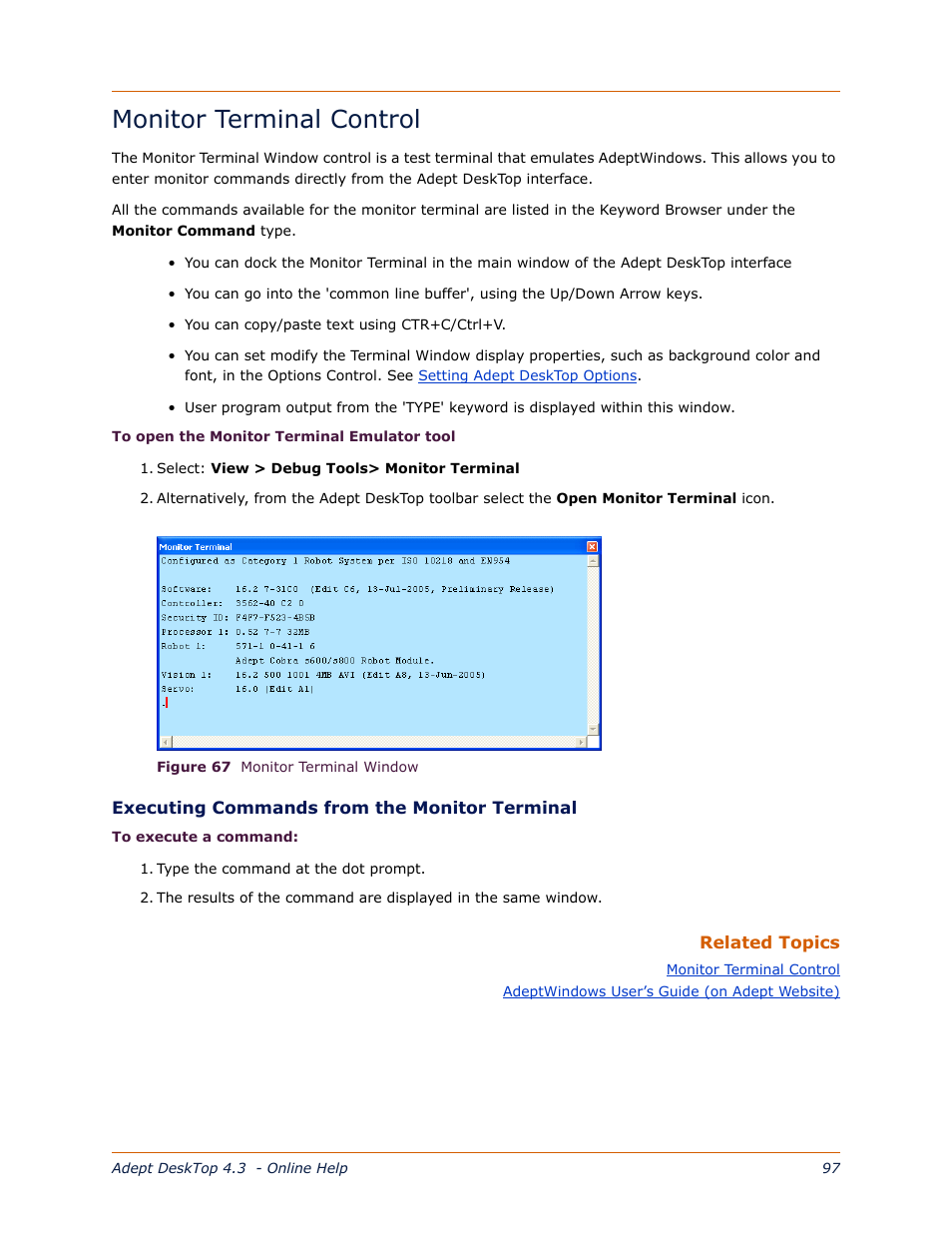 Monitor terminal control | Adept DeskTop 4.3 User Manual | Page 97 / 166