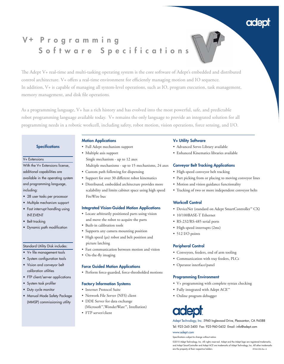 Adept V+ User Manual | 1 page