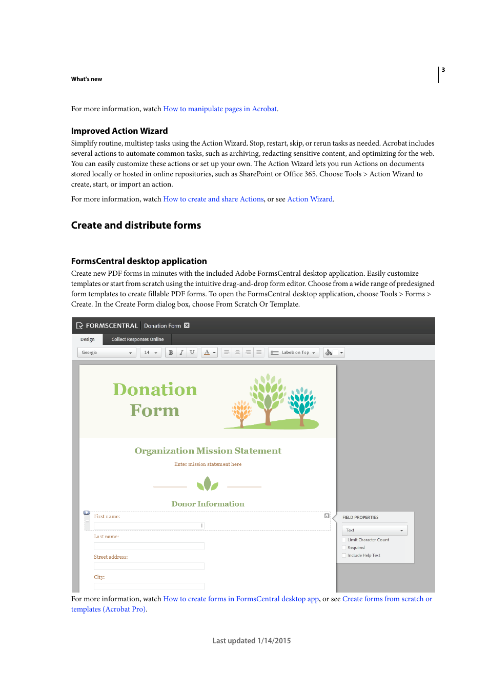 Improved action wizard, Create and distribute forms, Formscentral desktop application | Adobe Acrobat XI User Manual | Page 10 / 590