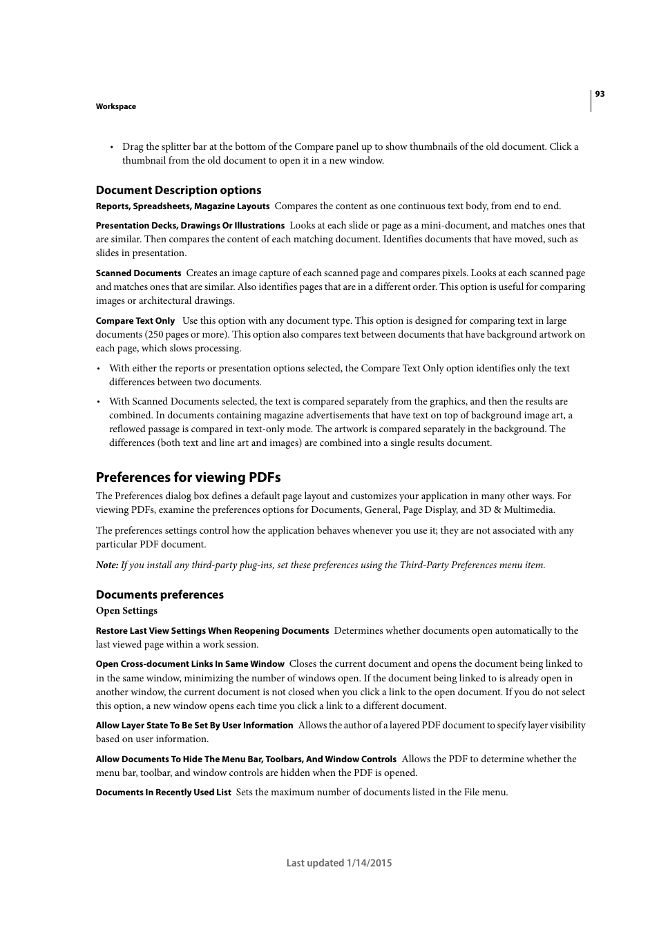 Document description options, Preferences for viewing pdfs, Documents preferences | Adobe Acrobat XI User Manual | Page 100 / 590