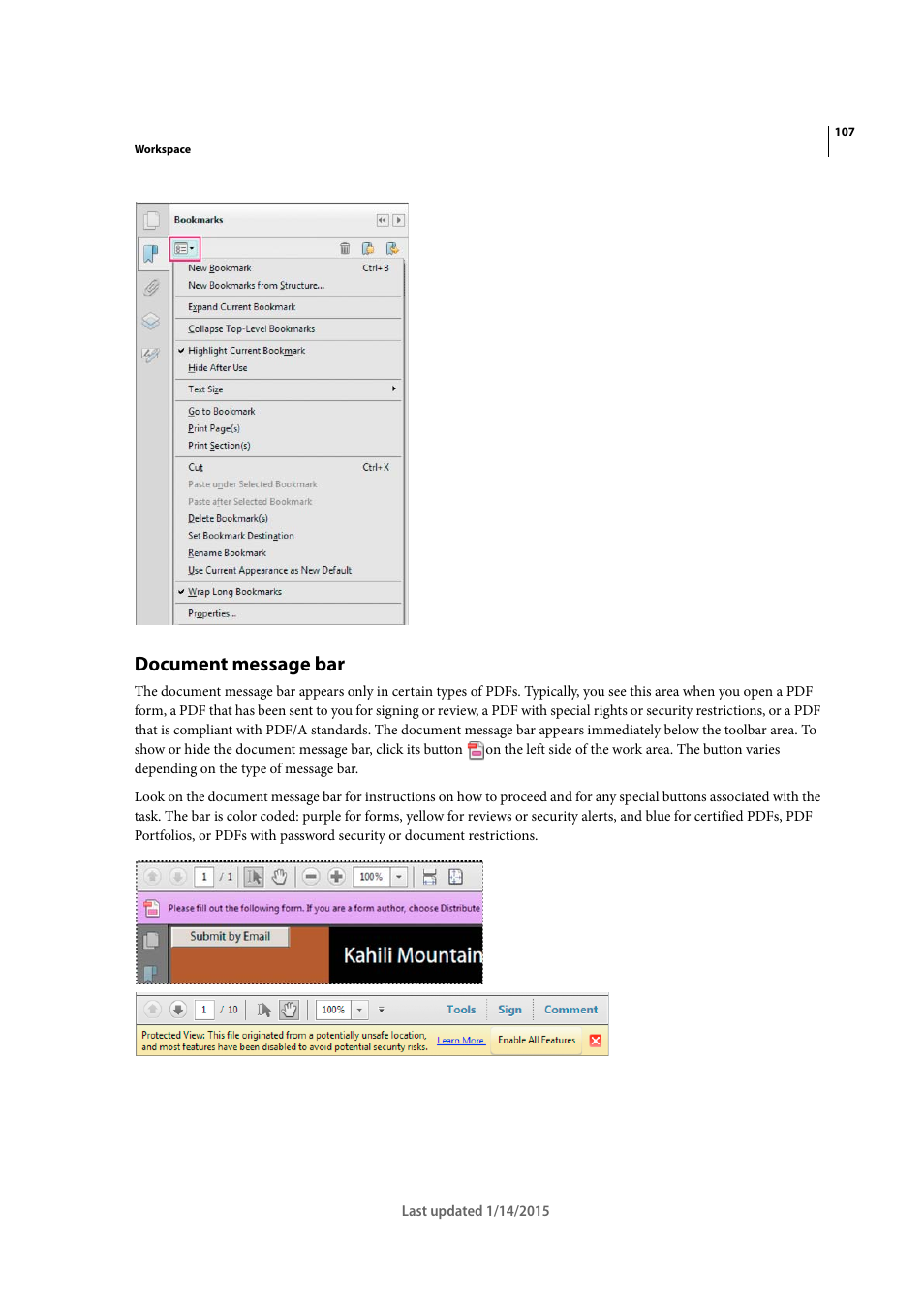 Document message bar | Adobe Acrobat XI User Manual | Page 114 / 590