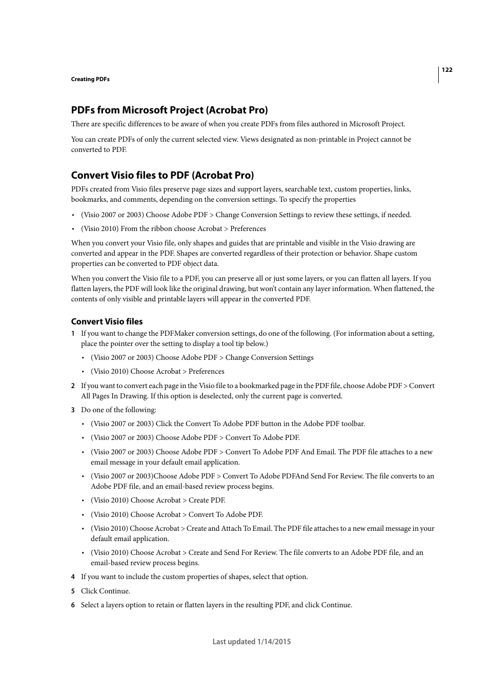 Pdfs from microsoft project (acrobat pro), Convert visio files to pdf (acrobat pro), Convert visio files | Adobe Acrobat XI User Manual | Page 129 / 590