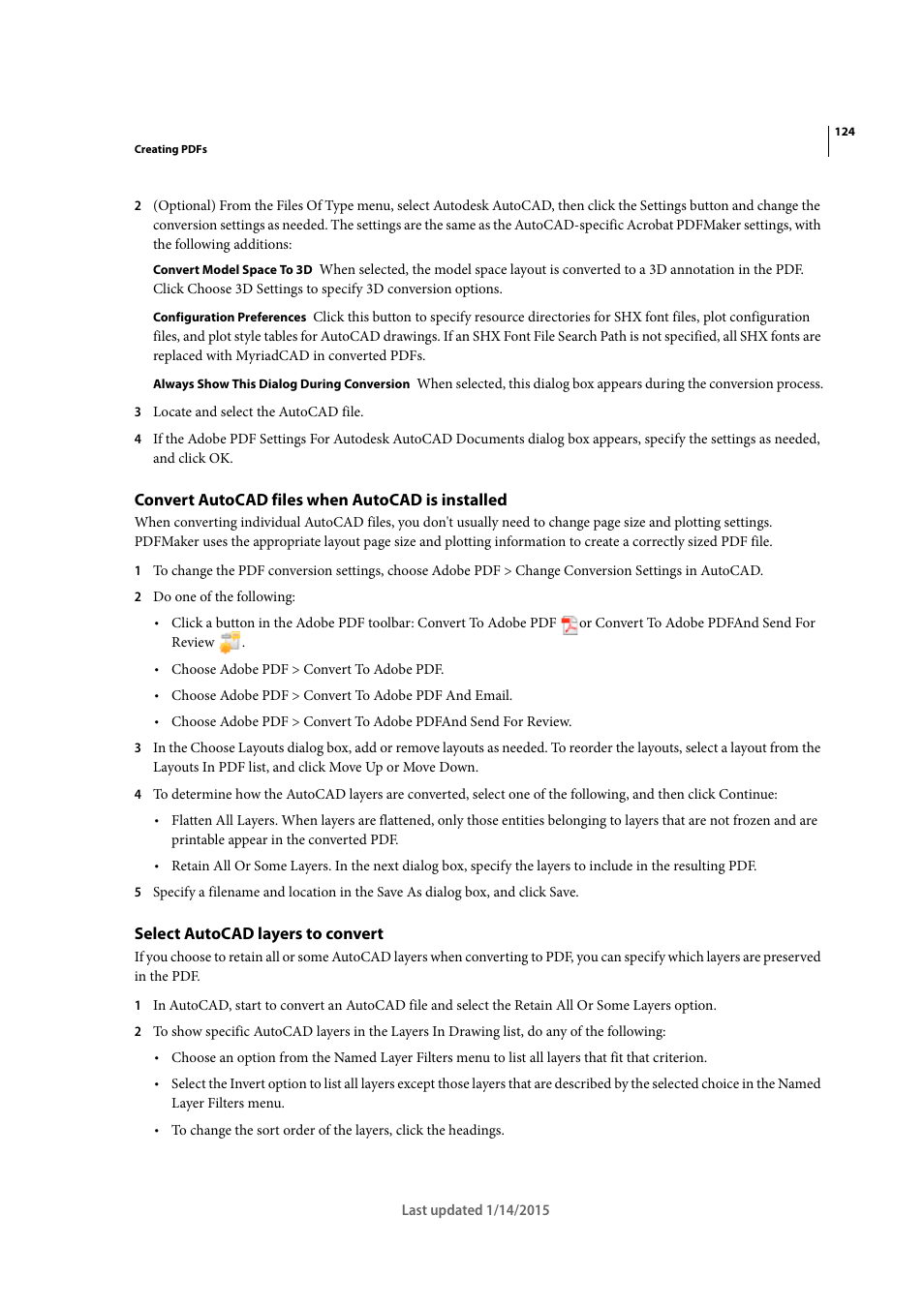 Convert autocad files when autocad is installed, Select autocad layers to convert | Adobe Acrobat XI User Manual | Page 131 / 590