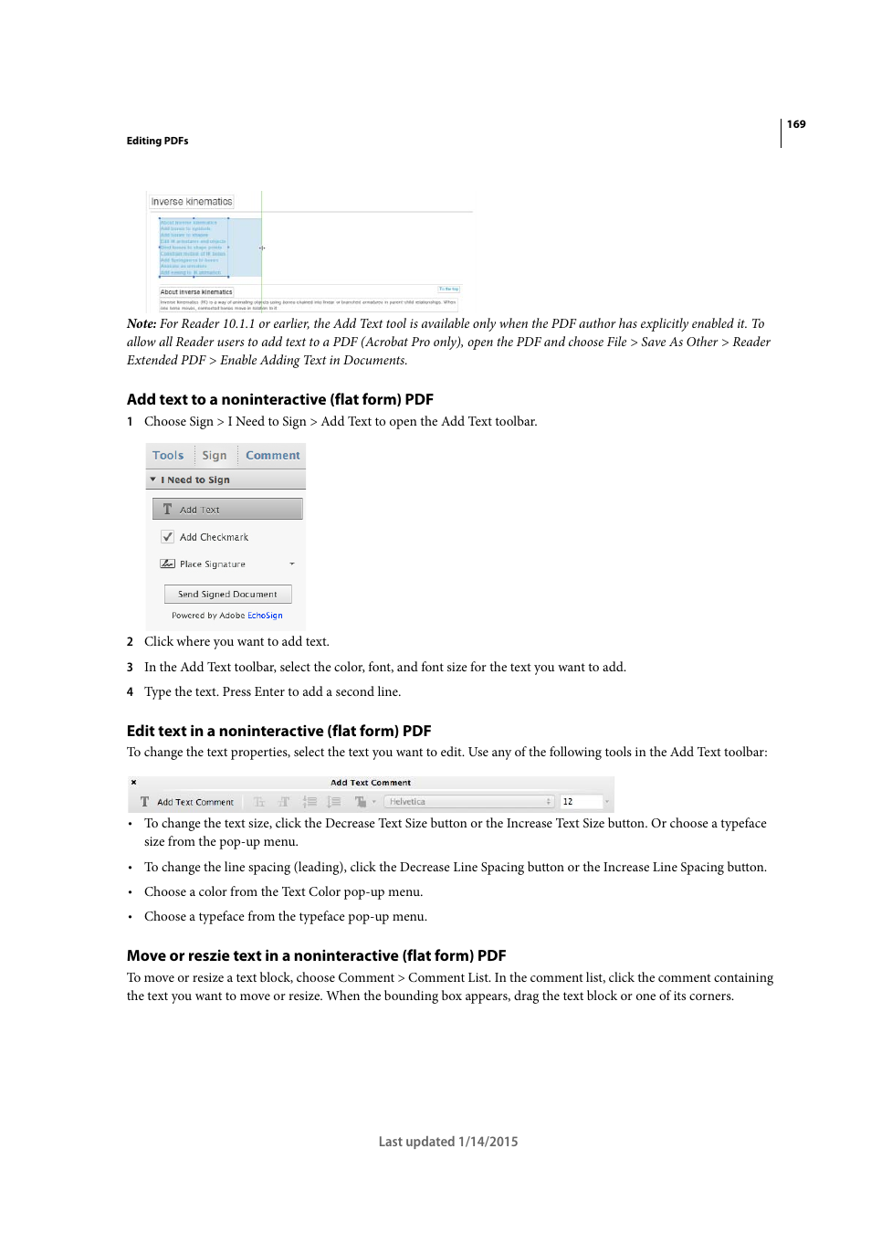 Add text to a noninteractive (flat form) pdf, Edit text in a noninteractive (flat form) pdf | Adobe Acrobat XI User Manual | Page 176 / 590