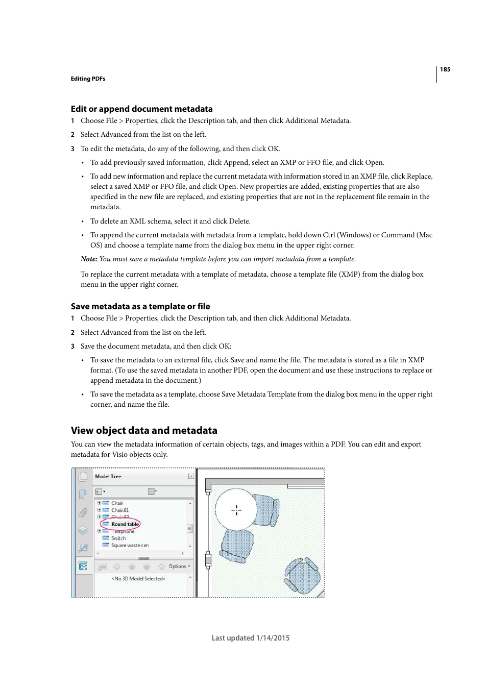 Edit or append document metadata, Save metadata as a template or file, View object data and metadata | Adobe Acrobat XI User Manual | Page 192 / 590