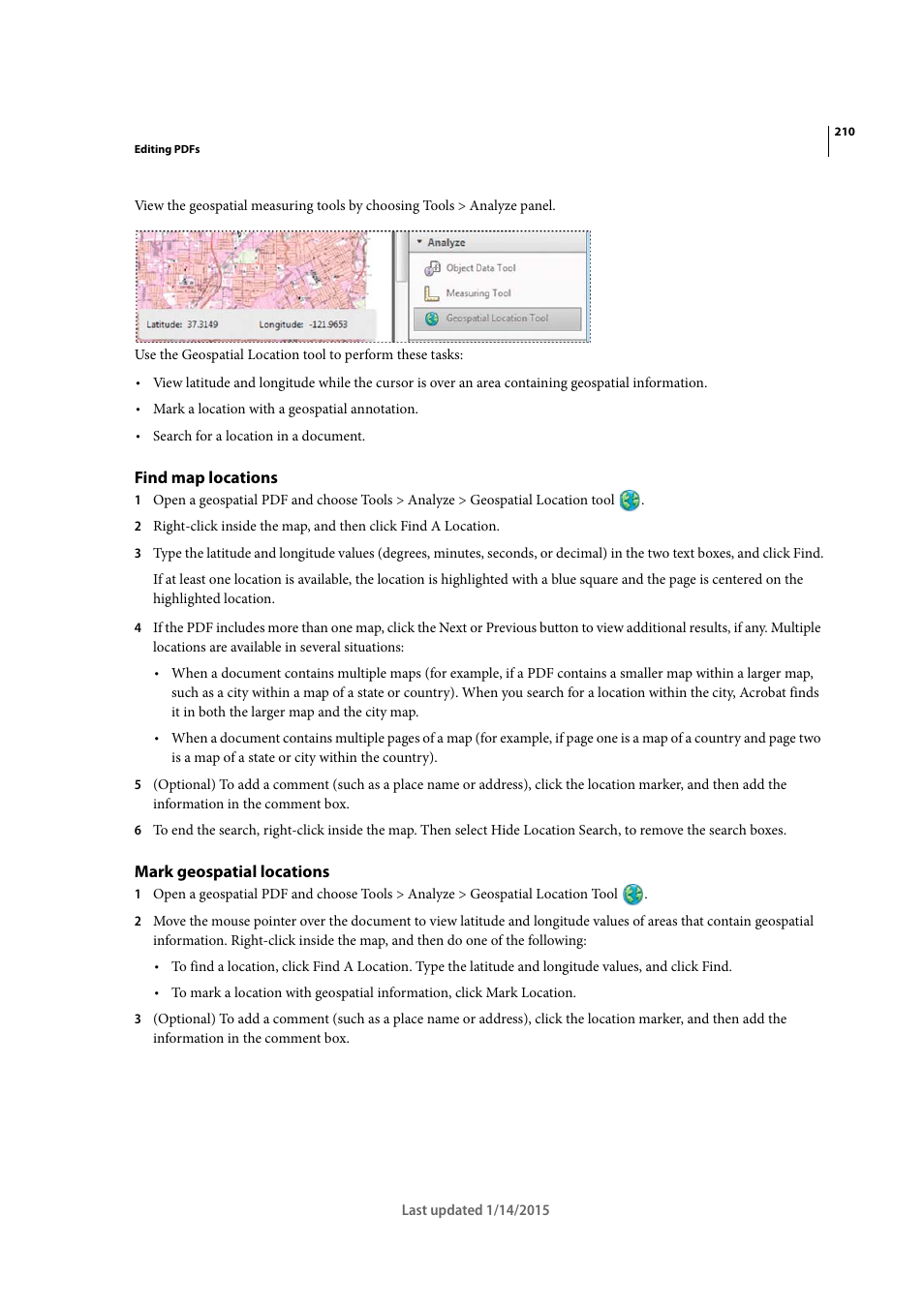 Find map locations, Mark geospatial locations | Adobe Acrobat XI User Manual | Page 217 / 590