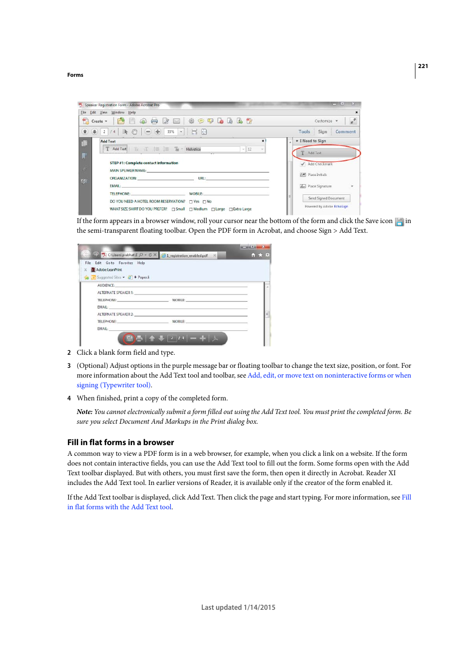 Fill in flat forms in a browser | Adobe Acrobat XI User Manual | Page 228 / 590