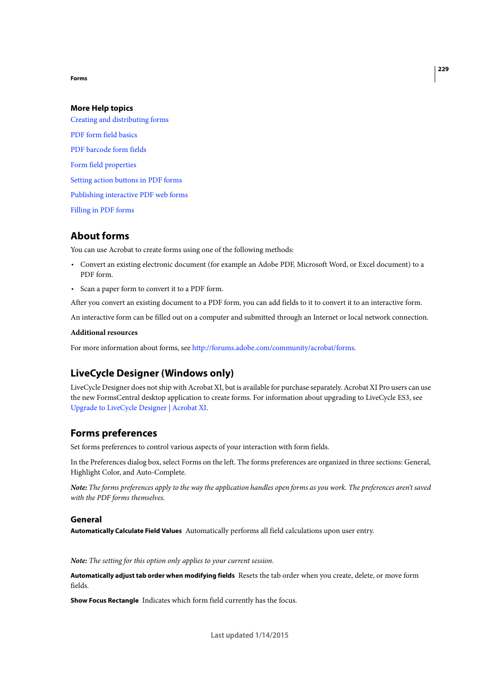 About forms, Livecycle designer (windows only), Forms preferences | General | Adobe Acrobat XI User Manual | Page 236 / 590