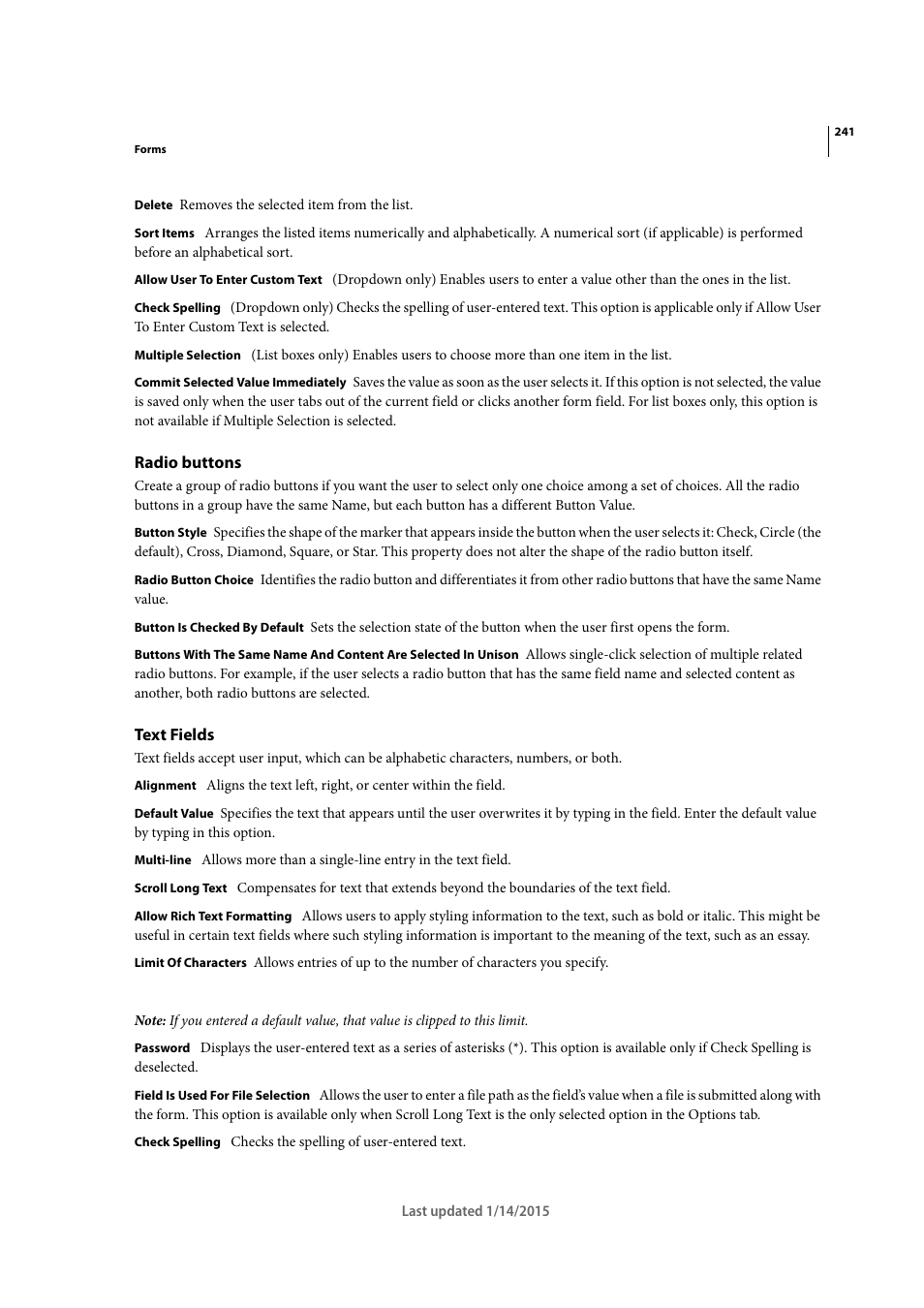 Radio buttons, Text fields | Adobe Acrobat XI User Manual | Page 248 / 590