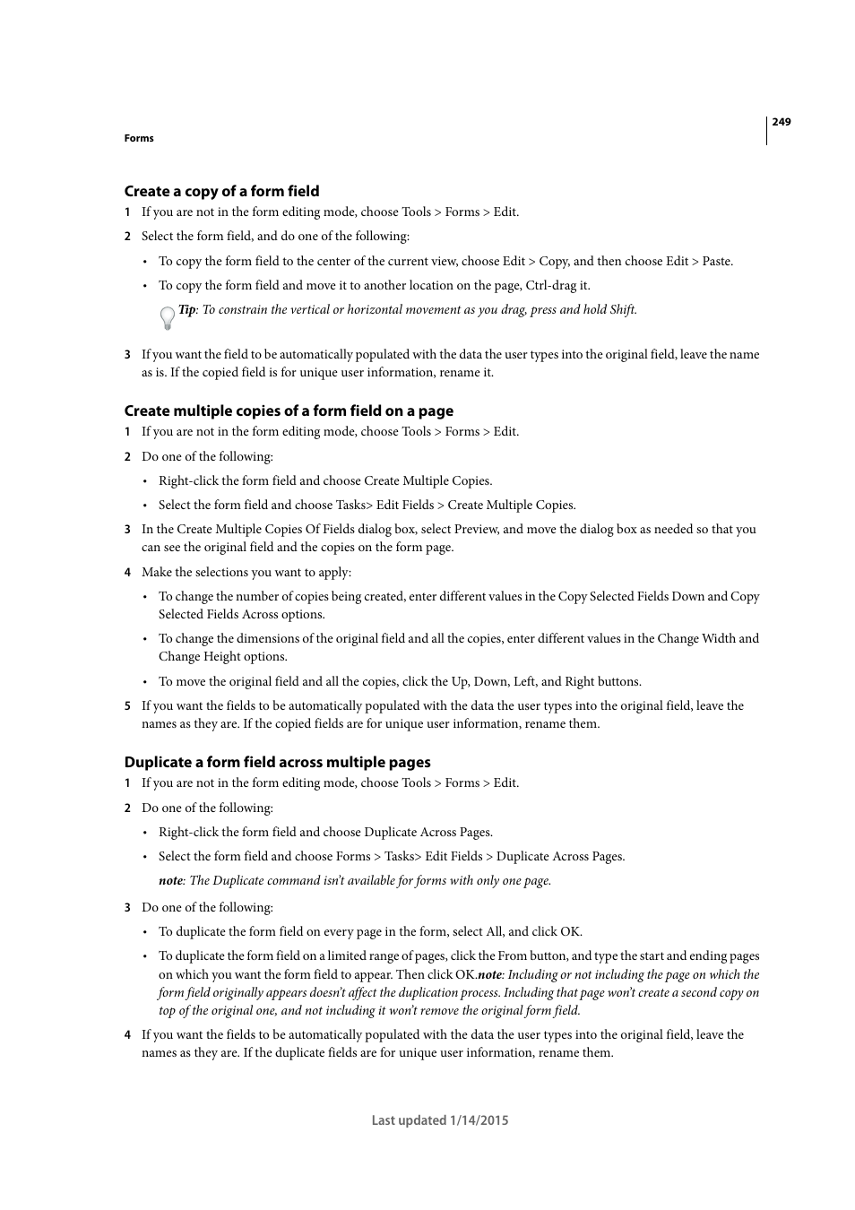 Create a copy of a form field | Adobe Acrobat XI User Manual | Page 256 / 590