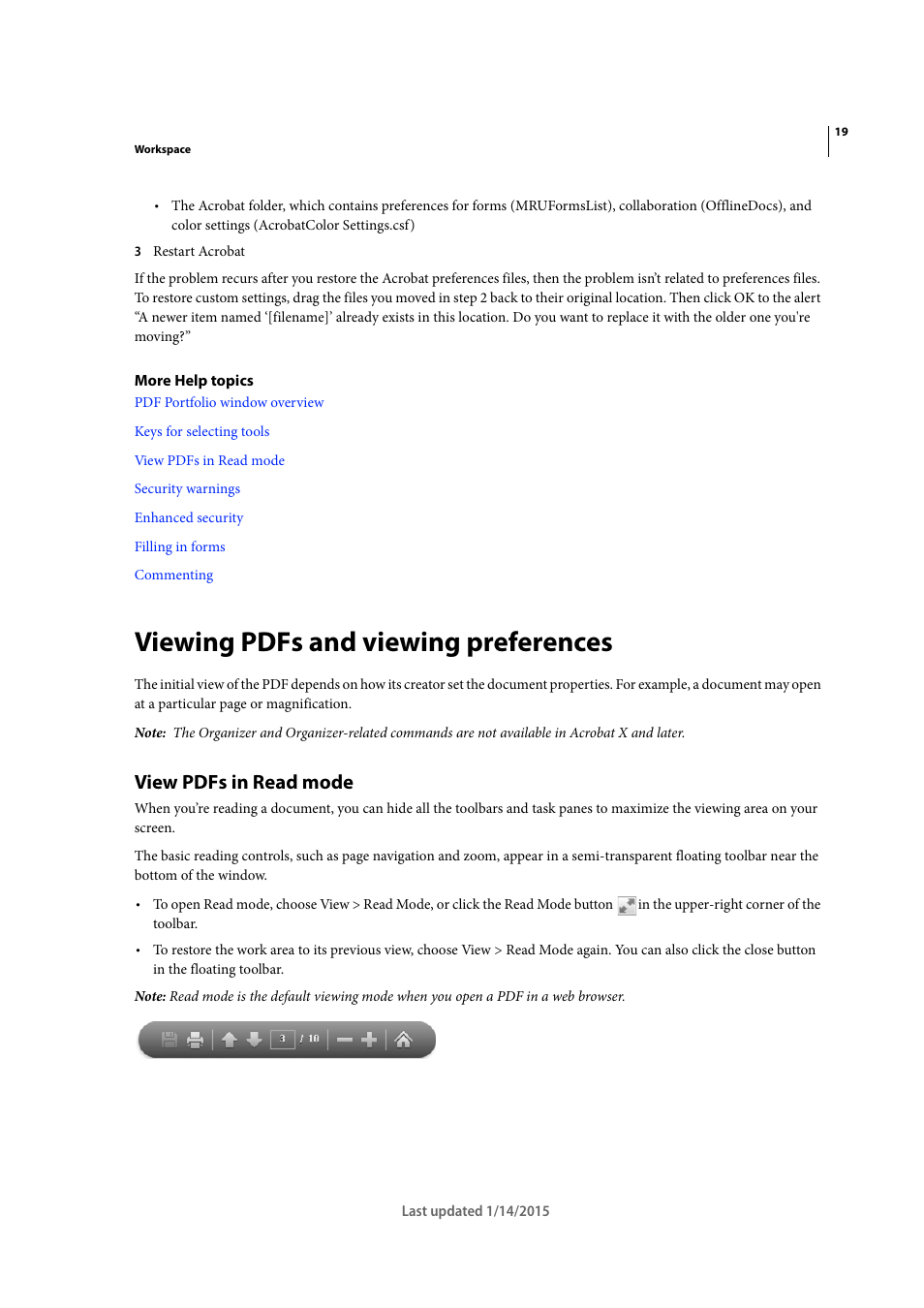 Viewing pdfs and viewing preferences, View pdfs in read mode | Adobe Acrobat XI User Manual | Page 26 / 590