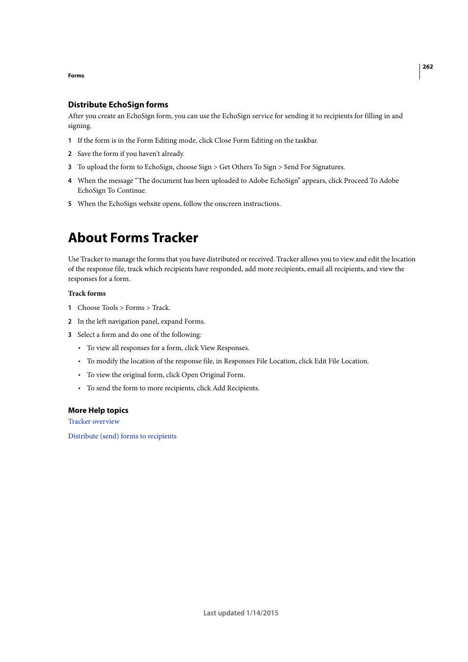 Distribute echosign forms, About forms tracker | Adobe Acrobat XI User Manual | Page 269 / 590