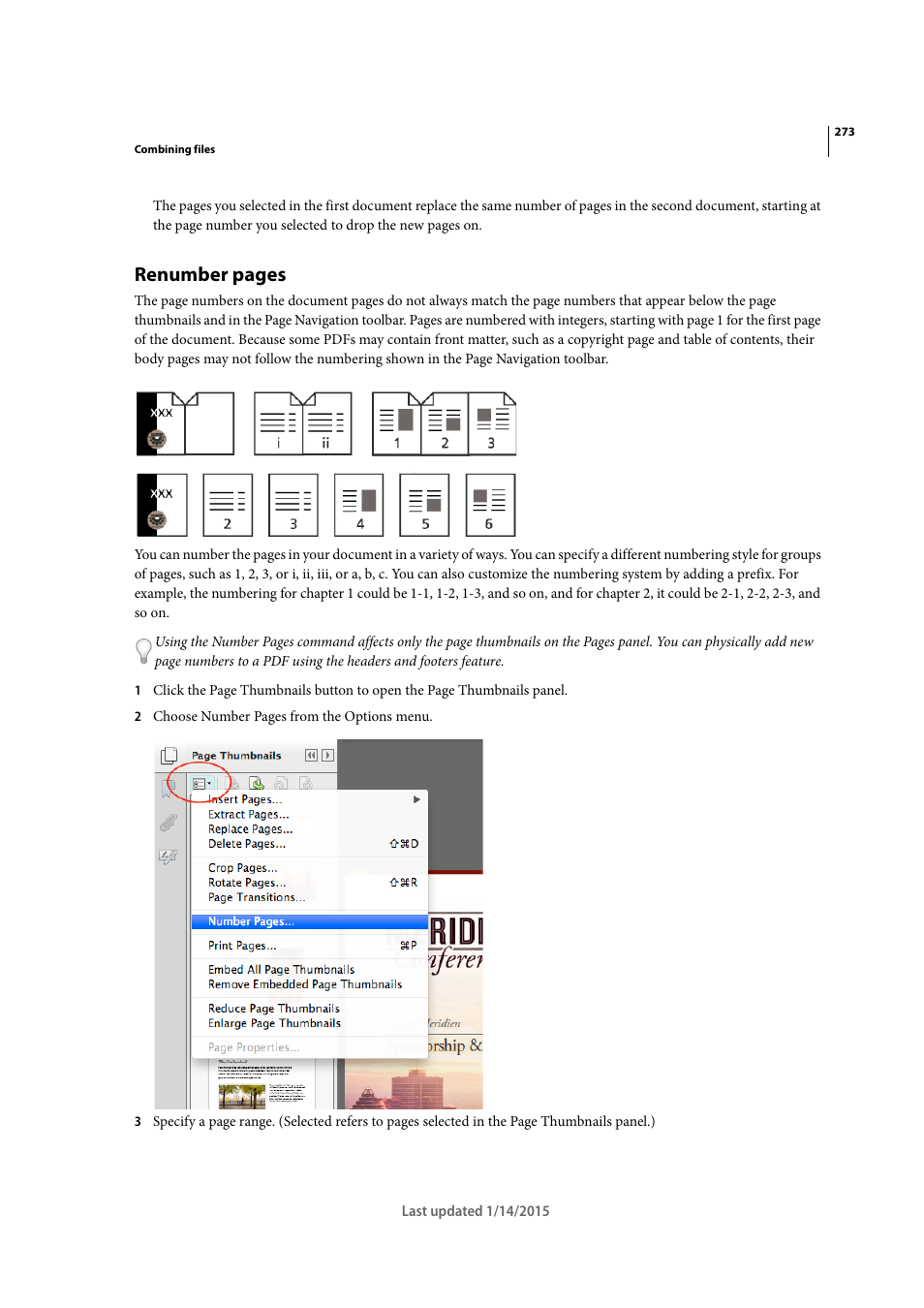 Renumber pages | Adobe Acrobat XI User Manual | Page 280 / 590