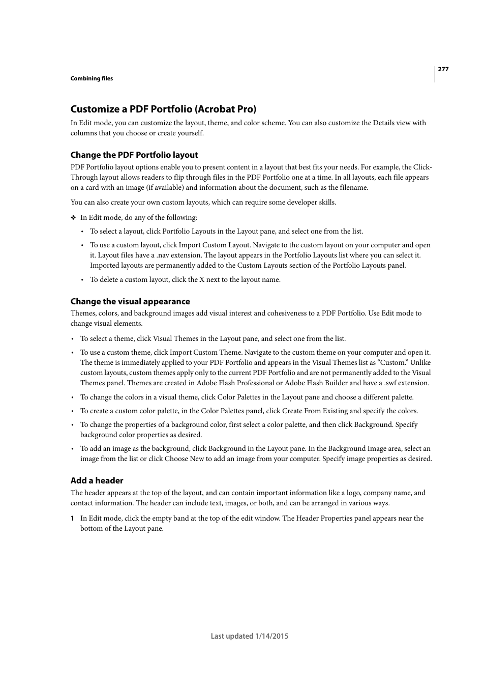 Customize a pdf portfolio (acrobat pro), Change the pdf portfolio layout, Change the visual appearance | Add a header | Adobe Acrobat XI User Manual | Page 284 / 590