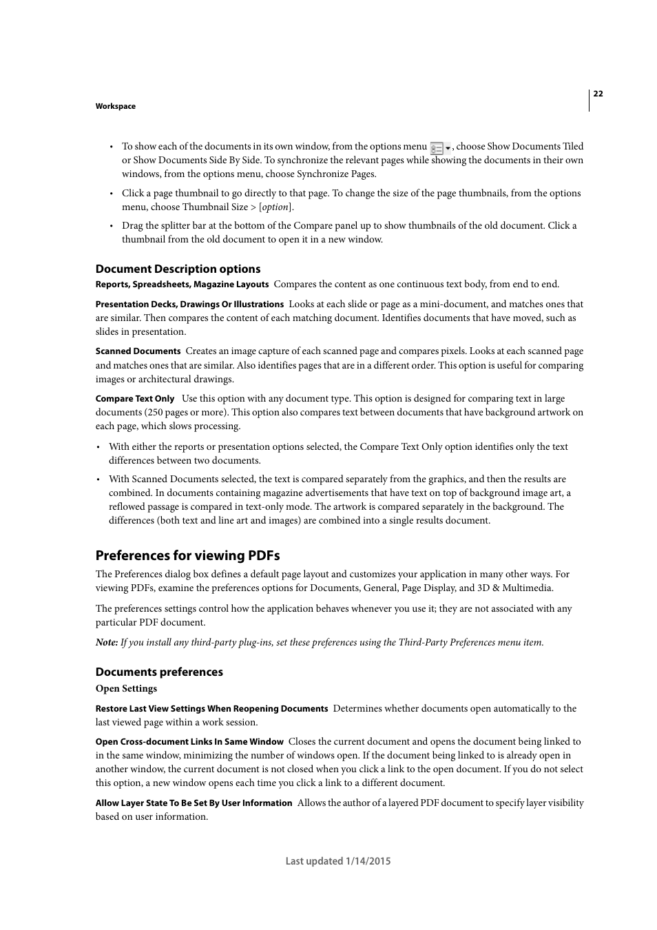 Document description options, Preferences for viewing pdfs, Documents preferences | Adobe Acrobat XI User Manual | Page 29 / 590