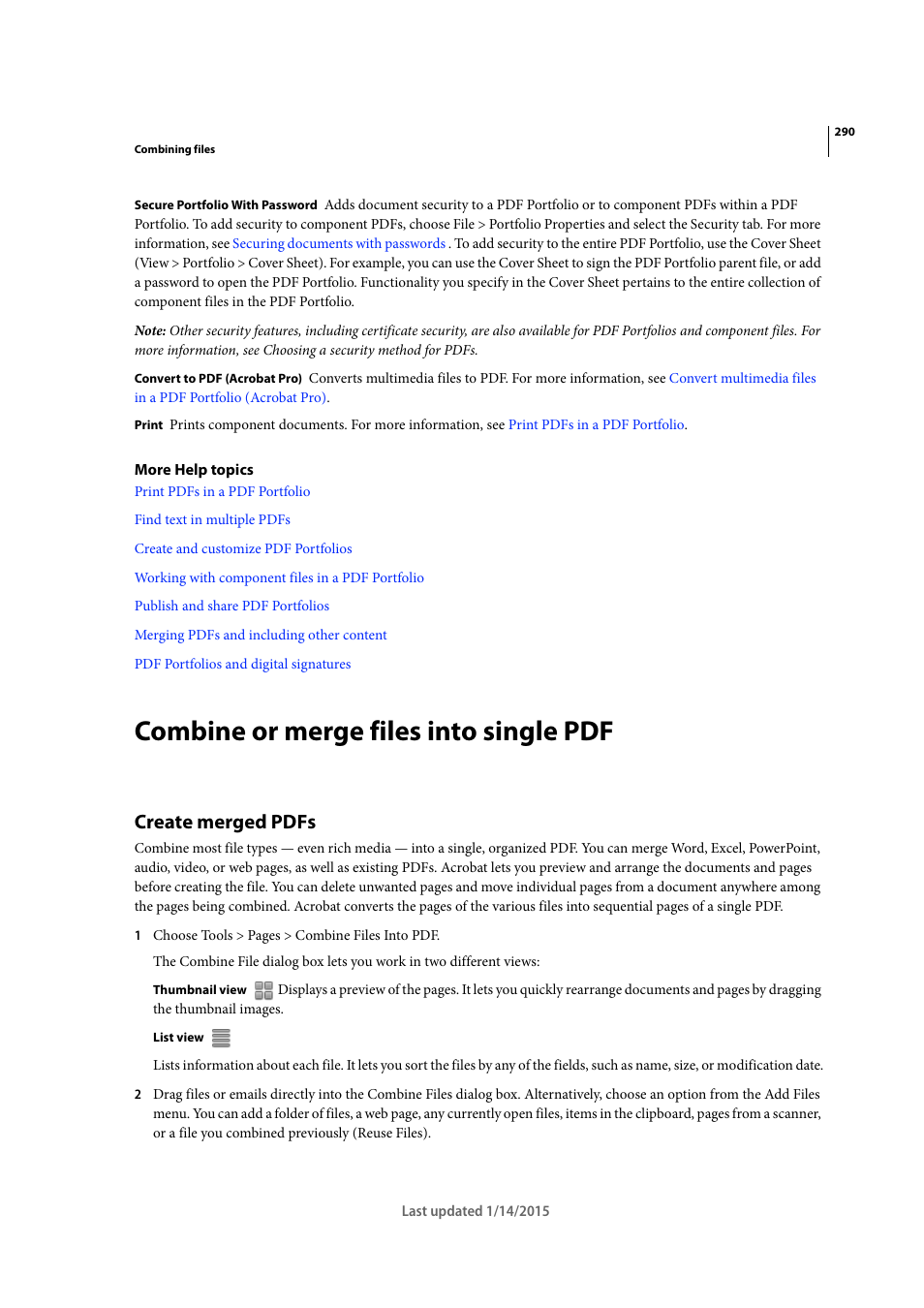 Combine or merge files into single pdf, Create merged pdfs | Adobe Acrobat XI User Manual | Page 297 / 590