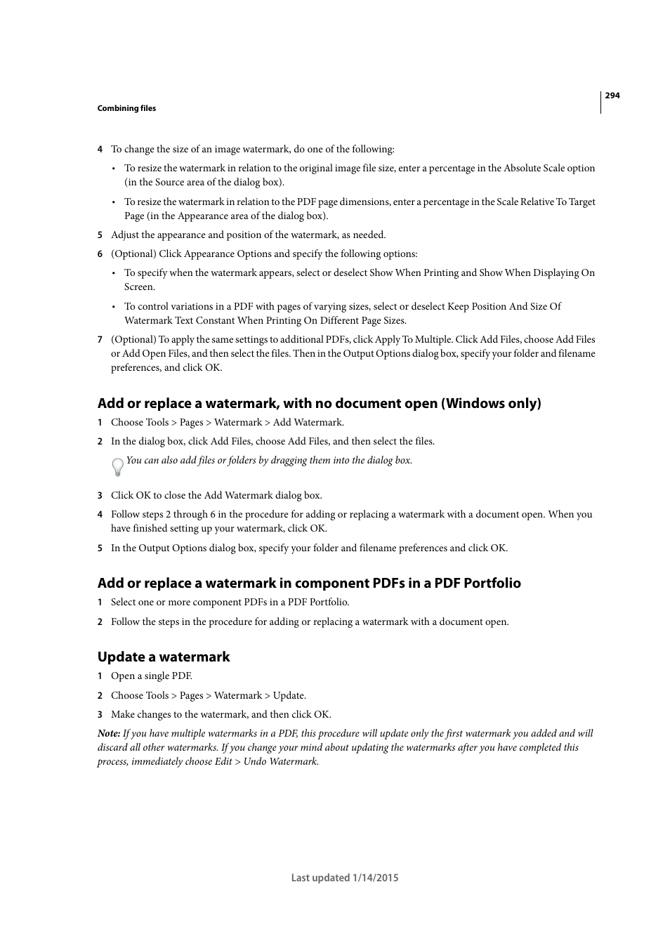 Update a watermark | Adobe Acrobat XI User Manual | Page 301 / 590