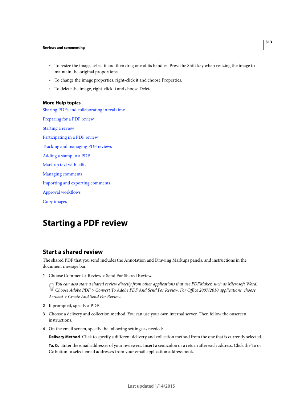 Starting a pdf review, Start a shared review | Adobe Acrobat XI User Manual | Page 320 / 590