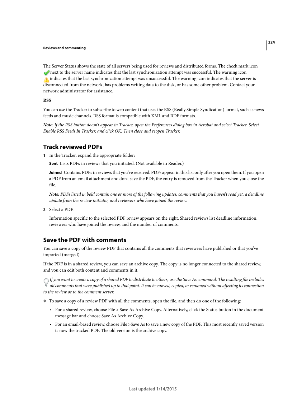 Track reviewed pdfs, Save the pdf with comments | Adobe Acrobat XI User Manual | Page 331 / 590