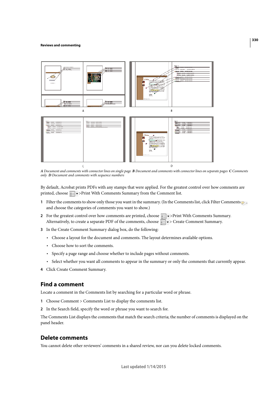 Find a comment, Delete comments | Adobe Acrobat XI User Manual | Page 337 / 590