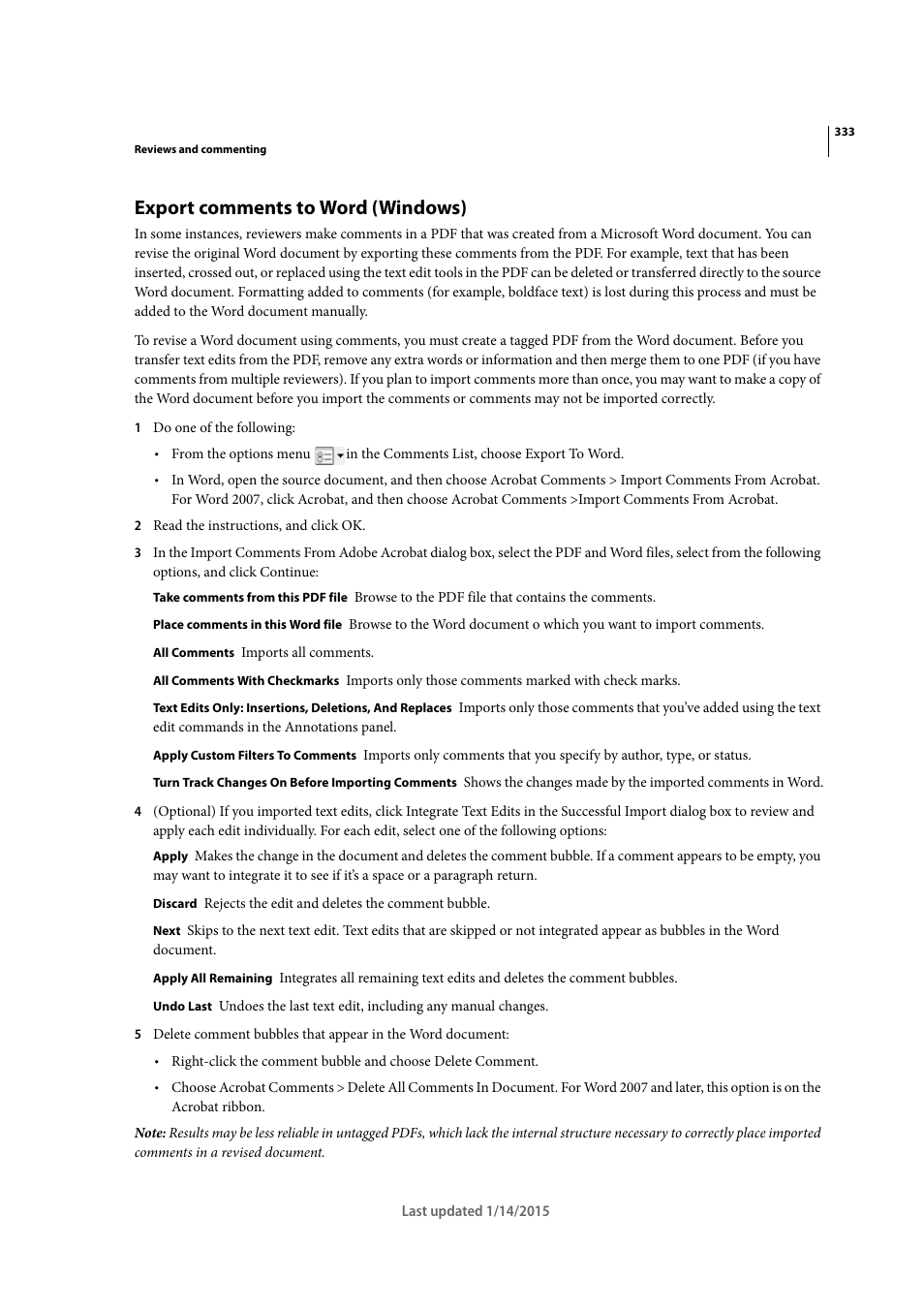 Export comments to word (windows) | Adobe Acrobat XI User Manual | Page 340 / 590