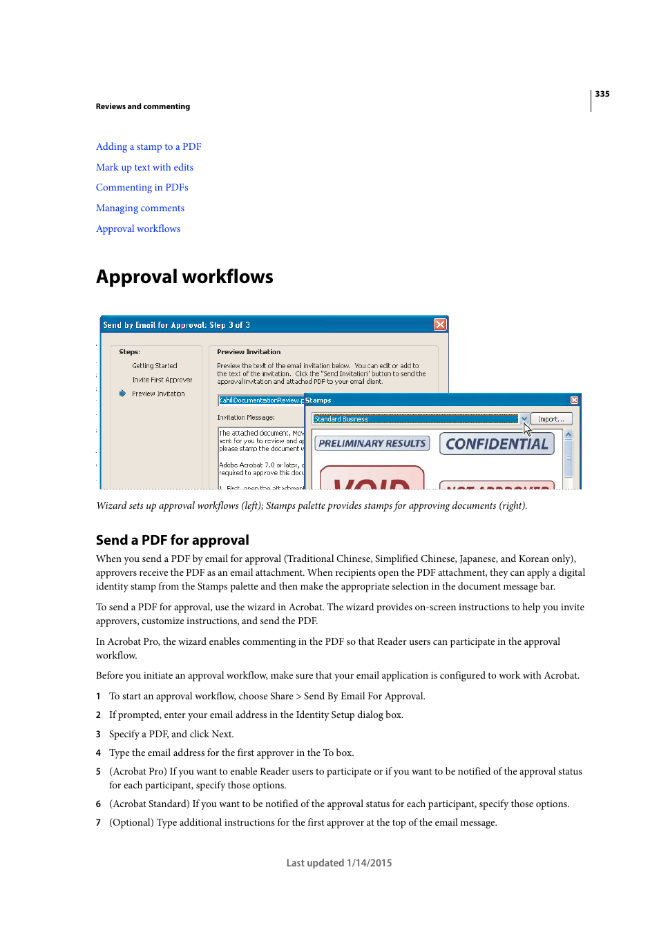 Approval workflows, About approval workflows, Send a pdf for approval | Adobe Acrobat XI User Manual | Page 342 / 590